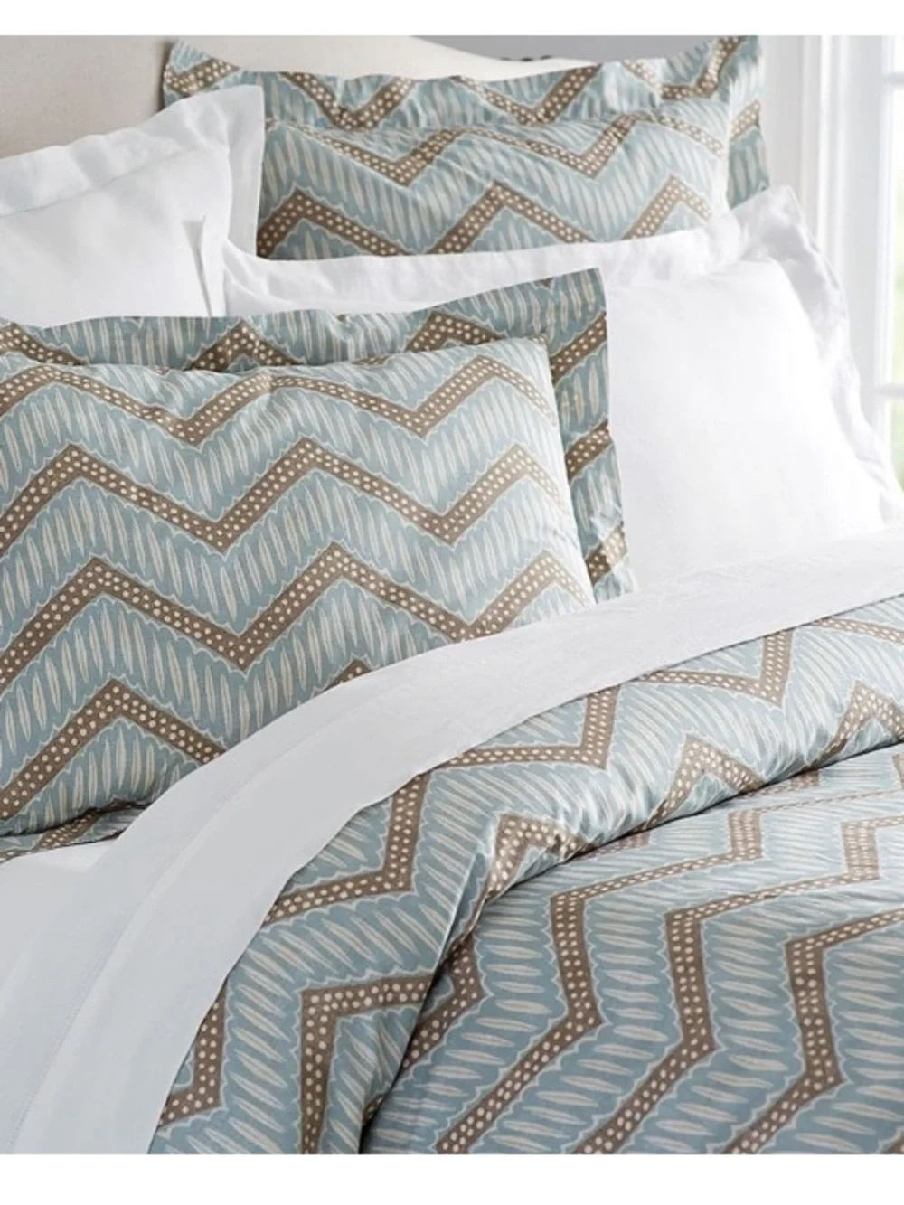 Pottery Barn Sydney Chevron King Duvet Cover & 2 Sham Bedding Set Cotton Blue
